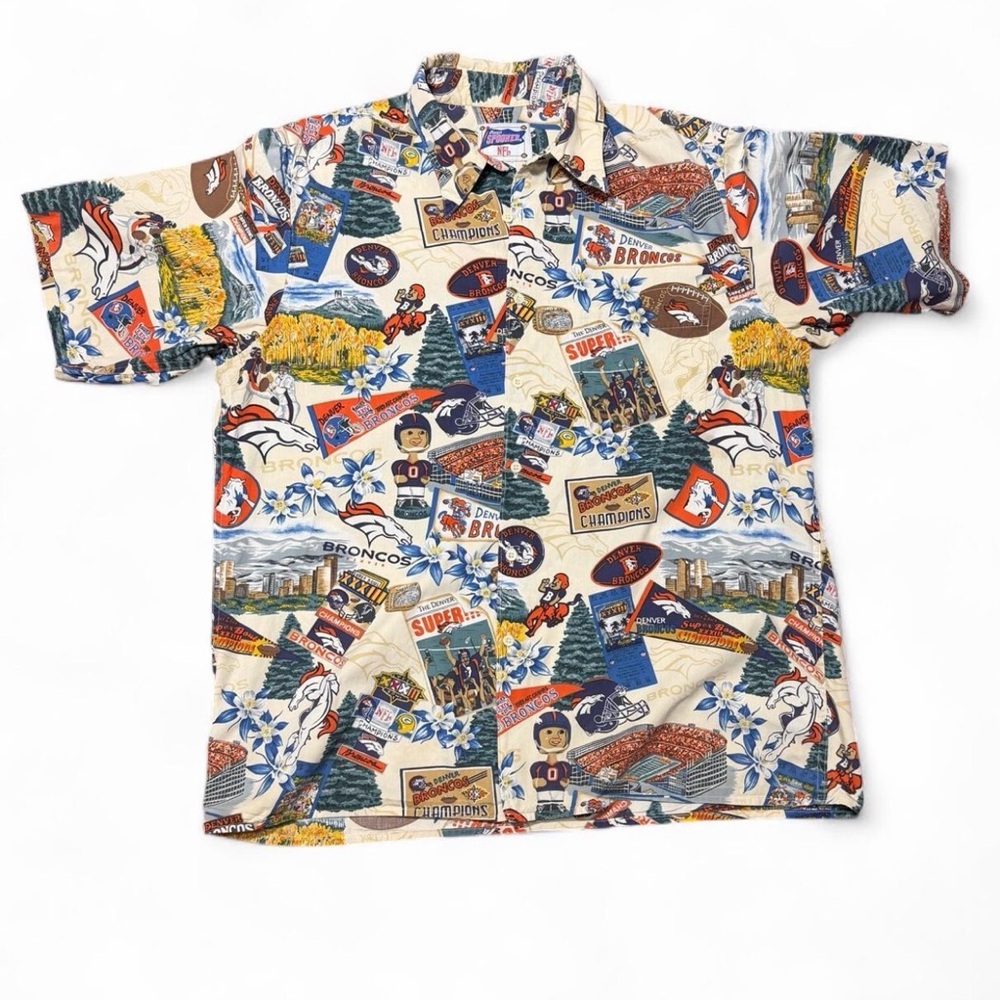 Reyn Spooner Denver Broncos Button-Up Shirt sz L Super Bowl 33 100% cotton